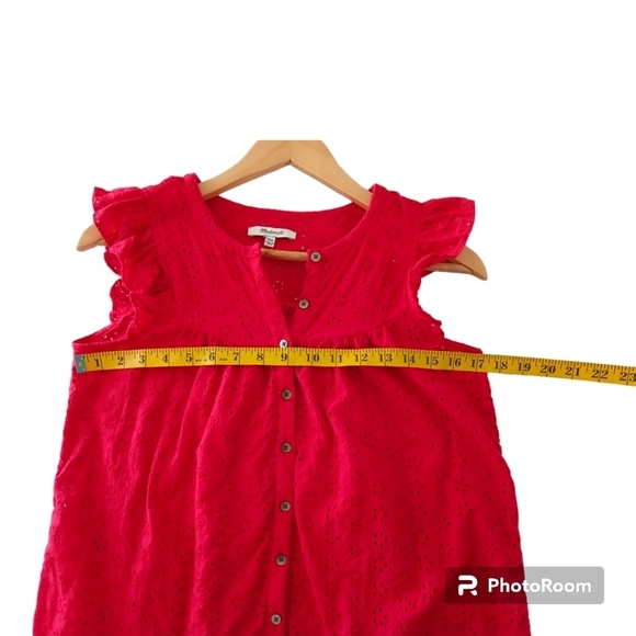 🍒 Madewell Red Eyelet Ruffle-Sleeve Bib Top . Size XXS - Picture 13 of 16